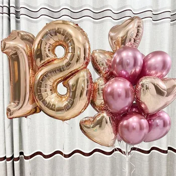 Розовое золото Фольга Globos Воздушные шары 18 лет Украшения на день рождения 32 дюйма Цифра 0123456789 Дети Взрослые Принадлежности для Дня Рождения