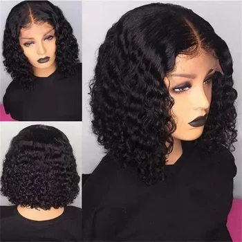 Новый бесклеевой прозрачный кружевной передний парик из натуральных волос бразильский короткий боб вода с глубокими волнами закрытие парик для черных женщин человеческие волосы