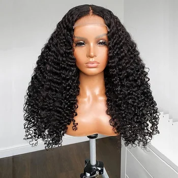  Черный бесклеевой мягкий длинный 26 дюймов 180% плотности Извращенный кудрявый кружевной парик спереди для чернокожих женщин с детскими волосами, собранными ежедневно