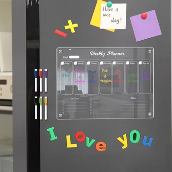  Прозрачный акриловый магнитный планировщик досок холодильника Ежедневное еженедельное расписание Календарь холодильника с 6 стираемыми маркерами для домашнего обучения