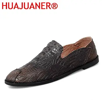 Мужская обувь Повседневная роскошная кожаная обувь Крокодиловая модель Лоферы Британский стиль Летняя обувь на шнуровке Удобная обувь для вождения
