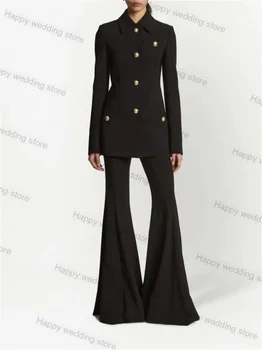 хлопок женский костюм брюки комплект блейзер + брюки-клеш 2 шт. формальный офисный пиджак пальто выпускной вечер платье свадебные смокинги на заказ