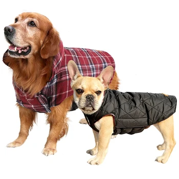Ветрозащитный клетчатый жилет для домашних животных Зимнее пальто для собак Двусторонняя теплая одежда для домашних животных Куртка для собак
