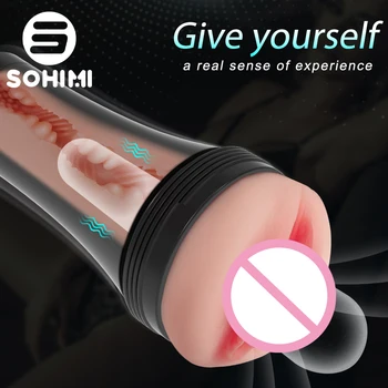 Sohimi 3D Реалистичный туннель Вибрация Мужской Мастурбатор Чашка для мужчин Карманная киска Вагина Мастурбация Stroker Мужские секс-игрушкидля мужчин