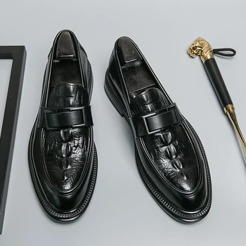 Британский стиль Мужские лоферы Удобная модная повседневная обувь летняя мужская кожаная обувь