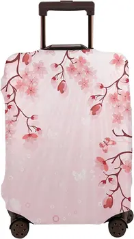 Чехол для багажа Красивый цветущая сакура Утолщенный эластичный дорожный чемодан Протектор Цветы Печать Моющиеся чехлы для багажа