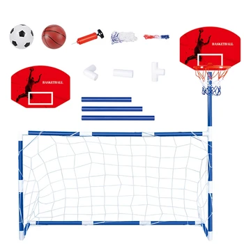 Детский портативный футбольный баскетбольный набор включает в себя баскетбольное кольцо, футбольные ворота с мячомдля мальчиков и девочек в возрасте от 3 до 12 лет