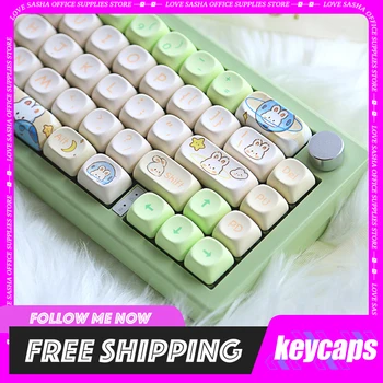 144keys MOA Колпачки для клавиш PBT Колпачки для клавиш Space Rabbit Kawaii Cute Keycap Для механической клавиатуры Custom Keycap 66/68/78/85