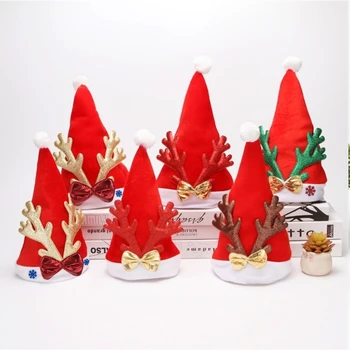 Рождественская шляпа для вечеринки Плюшевая шапка Санта-Клауса с оленьим рогом Navidads Реквизит для вечеринки