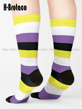 Носки с небинарным флагом гордости Красные, белые и синие носки Удобные лучшие спортивные носки для девочек Harajuku Gd Hip Hop Cartoon Teen Youth Socks