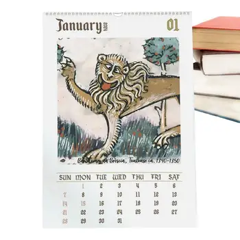 Средневековый календарь 2024 Декоративный креативный розыгрыш Подарочный настенный календарь Средневековый календарь со львиным искусством Прочное утолщающее животное