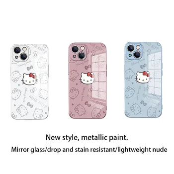 Sanrio Hello Kitty Матовый стеклянный чехол для телефона Деликатный галстук-бабочка Подходит для IPhone 14 13 12 11 Pro Max X XR XS 7 8 Plus