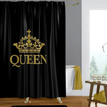 Золотая королева Корона Душ Cutrtains Современный минималистичный черный занавес для ванны Женщина Девушка Мода Ткань Дом Ванная комната Декор с крючками