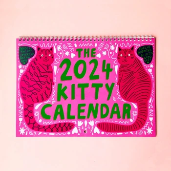 2024 Высококачественный календарь для кошек Календарь для розовых кошек Гостиная Комната для котенка Настенный календарь Планировщик стен Украшения для дома Kawaii