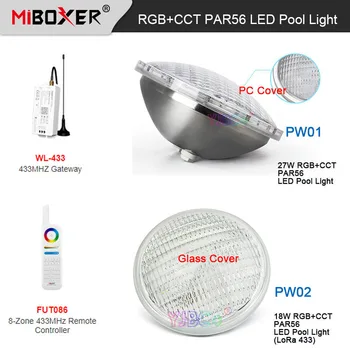 Miboxer PW01 27 Вт PW02 18 Вт PAR56 Светодиодный светильник для бассейна Водонепроницаемый IP68 RGB + CCT Подводная светодиодная лампа; Шлюз 433 МГц / 8-зонный пульт дистанционного управления