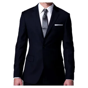  Доступный костюм на заказ Костюм из двух частей Индивидуальный мужской костюм Костюмы на заказ Темно-синий деловой костюм на заказ с 2 пуговицами