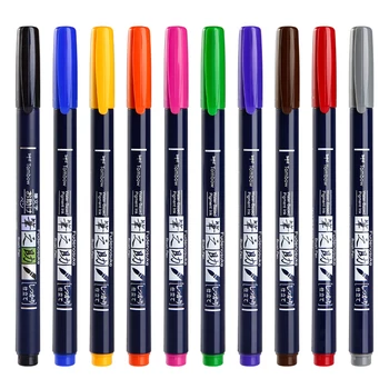 Japan TOMBOW WS-BH15 Цветная ручка с мягким наконечником Рисование акварельной ручкой Водяная кисть 10 цветных кистей Краска 1 шт.