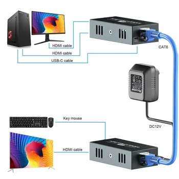 1 пара USB HDMI KVM-удлинитель 60M / 120M Over Cat5/6 Ethernet1080P Видеоподдержка Клавиатура Мышь Распаковка Без задержки
