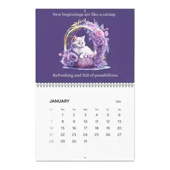 Календарь кошек на 2024 год Цветок Милый Кот Настенный Календарь 2024 Милые Котята Ежемесячные Настенные Календари Для Домашней Кухни Забавные Кошачьи Подарки
