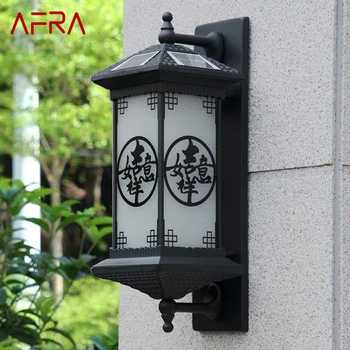 AFRA Открытый солнечный настенный светильник Творчество Китайский стиль Черный Бра Светодиодный Водонепроницаемый IP65 для дома Балкон Двор