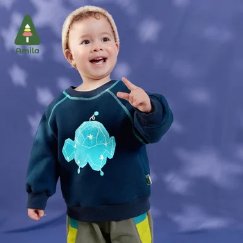 Amila Baby Boy Толстовка с капюшоном 2023 Зима Новый Многоцветный Флистинг Теплый Космический Корабль Для Детей 0-6 Лет