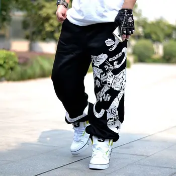 Мужские хип-хоп брюки Уличная одежда Танцы Модные брюки Мужчины Harajuku Черные серые брюки Свободные брюки оверсайз с цветочным принтом