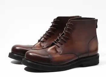 England Style Короткие сапоги Martin для мужчин повседневные мужские туфли на шнуровке из натуральной кожи ретро лодыжки мужские ботинки
