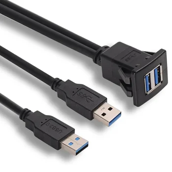 Автомобильный двойной USB 3.0 2.0 Кабель для скрытого монтажа 2 USB-порта Двойной USB-разъем Кабель для зарядки Адаптер аудиолинии Автомобильный мультимедийный USB-кабель