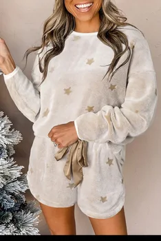 Фланелевый пижамный комплект Женская зимняя теплая однобортная пижама Брюки с длинным рукавом Воротник с круглым вырезом Сладкая элегантная толстая пижама