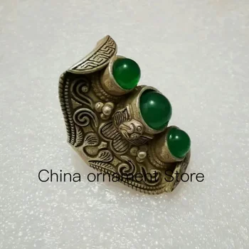 Коллекция Старый Китай Тибет Серебро Ручная Работа Инкрустация Ювелирные изделия Кольцо Орнамент Подарок