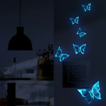 Самоклеящаяся наклейка на стену 1 лист синий светящаяся бабочка наклейка на стену спальня гостиная флуоресцентный выключатель наклейка декор