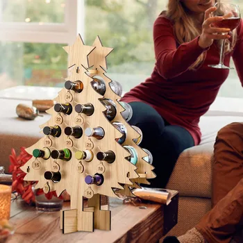 Винный адвент-календарь на 2023 год Деревянные рождественские украшения для винной стойки с обратным отсчетом 24 бутылки держатель для вина снежинка рождественское украшение
