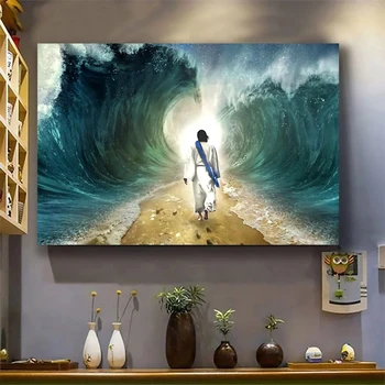 Иисус Христос наступает на воду Рука Иисуса Холст Плакат Декор стены Живопись Настенное искусство Домашний декор для гостиной