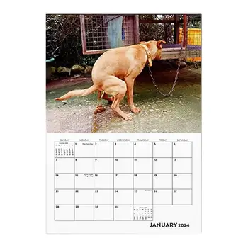 Календарь какающих собак на 2024 год Милый 2024 Какающие щенки Ежемесячный художественный календарь Красочный настенный календарь на 12 месяцев Забавный календарь собак для
