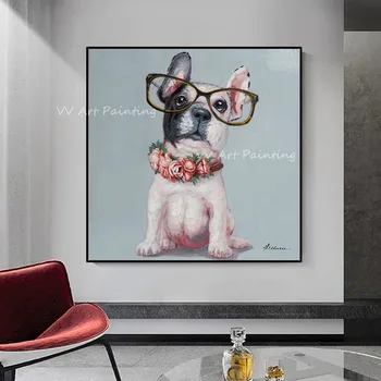 100% собака ручной работы со стеклом Картина маслом Настенное искусство Горячая распродажа Абстрактный холст Настенное искусство для детской гостиной Большой размер украшения