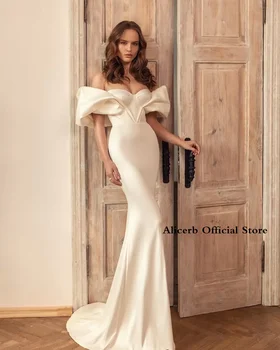Изящные свадебные платья русалки с вырезом на плечах Свадебные платья Sweep Train Атлас на заказ Vestido De Novia Best