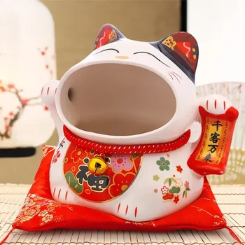 8 дюймов Керамическая коробка для конфет Maneki Neko Lucky Cat Money Box Копилка Fortune Cat Хранение Банка для закусок