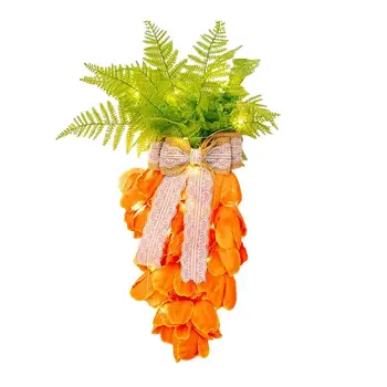 Пасхальный морковный венок Весенний цветочный венок Искусственный венок из тюльпана Пасхальный венок Дверь с бантом и светом Подарок на День матери