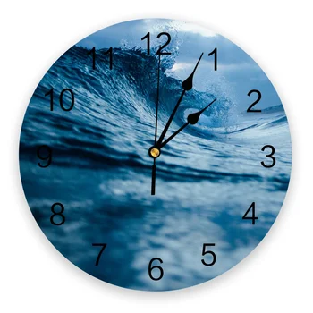 Water Waves Blue Ocean Design Настенные часы Silent Home Cafe Office Настенный декор Часы для кухни Настенное искусство Большие настенные часы 25 см