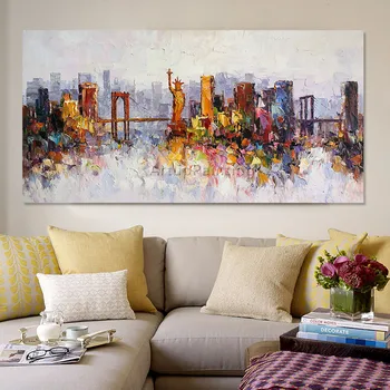 Нью-Йоркский городской пейзаж картина маслом на холсте quadro caudros декор современный абстрактный импасто текстура настенные картины для гостиной