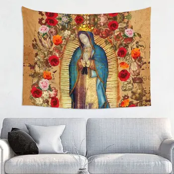 Богоматерь Гваделупская Дева Мария Гобелены для скатерти Католическая Мексика Плакат Хиппи Настенный гобелен Домашний декор
