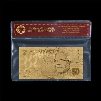 WR Южная Африка 50 банкнот NELSON из золотой фольги с держателем из ПВХ Фальшивые деньги Доллары Невалютный реквизит Деньги Подарок для мужчин