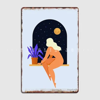 Женщина, сидящая на окне, металлическая вывеска, кинотеатр, гостиная, клубный бар, изготовленный на заказ, настенный декор, жестяной плакат
