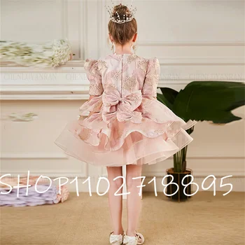 Принт атласное платье для цветочницы розовые пышные девушки принцесса свадебное платье для вечеринки А-силуэт платье для первого причастия платья Реальная картинка