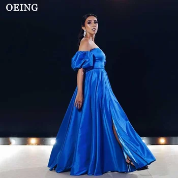 OEING Королевский синий вечернее платье без бретелек Простые плиссированные платья с высоким разрезом для выпускного вечера Официальное платье Vestidos De Noche Gala
