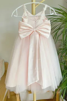 белый розовый платье для девочки-цветка элегантный тюль с бретелями кружевной топ и бант подходит свадебная вечеринка день рождения первое причастие платье
