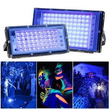 50 Вт 100 Вт 200 Вт УФ Прожектор AC220V 395 нм 400 нм Ультрафиолетовая флуоресцентная сценическая лампа с вилкой ЕС для бара Dance Party Blacklight