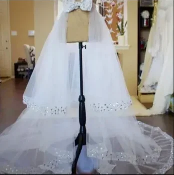 белый многоуровневый тюль кристаллы съемный поезд свадебная съемная юбка для платьев роскошный бант свадебная юбка нестандартного размера