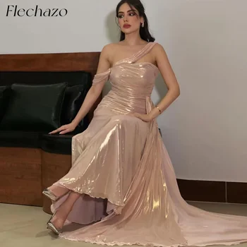 Flechazo Глянцевые атласные вечерние платья на одно плечо без рукавов в пол для женщин 2024 فساتين السهرة