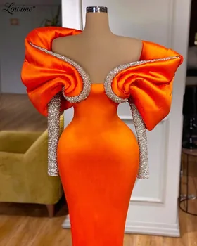 Два дизайна 2022 Халаты Оранжевый Великолепный Элегантный Русалка Вечерние платья Длинные рукава Пайетки Бисер Женщины Вечеринка Конкурсные платья